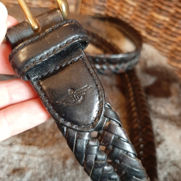 Dockers Belt Men's 32 Black Braided Leather Brass Buckle Adjustable Fish Tail - Picture 4 of 7